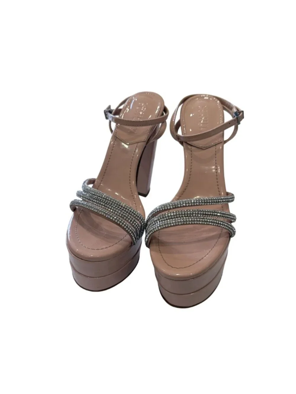 Schutz Size 7 Piper Sweet Rose Chunky Platform Heel Sandals Rhinestone Straps